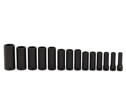 Juego de dados de impacto profundo Flank Drive® métricos de 6 puntas y cuadro de 3/8" (8-19, 21 y 24 mm) de 14 piezas
