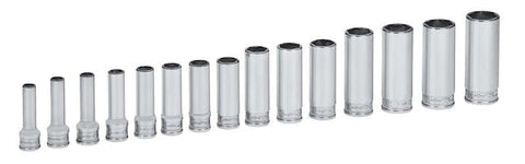 Juego de dados Xtra profundos Flank Drive® métricos de 6 puntas con cuadro de 3/8" de 15 piezas