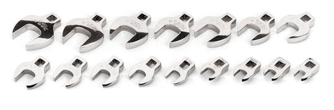 Juego de llaves de pata de gallo de boca abierta métricas con accionamiento de 3/8" (9-24 mm) de 16 piezas
