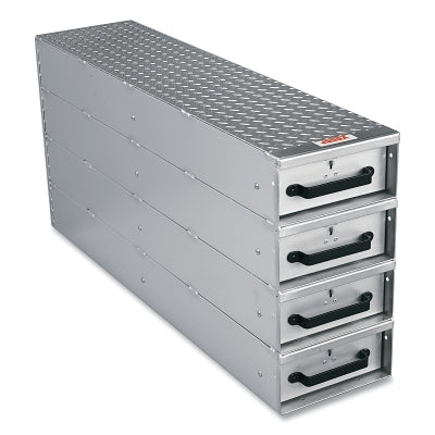 Premium aluminum stacked storage drawers, 9.2 cu ft capacity, 12 in W x 50 in D x 24 in H, silver color
