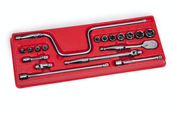 Juego de dados de servicio general poco profundos SAE de 6 puntos con accionamiento de 3/8" y 18 piezas
