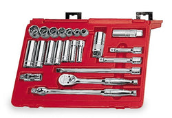 Juego de dados de servicio general métricos de 6 puntos con accionamiento de 3/8" de 22 piezas
