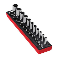 Juego de dados combinados poco profundos/profundos SAE Flank Drive® de 6 puntos con cuadro de 3/8" y 22 piezas con organización PRO-FI™ (1/4–7/8") (rojo)
