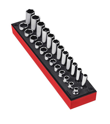 Juego de dados combinados poco profundos/profundos Flank Drive® métricos de 6 puntos con cuadro de 3/8" y 24 piezas con organización PRO-FI™ (8–19 mm) (rojo)