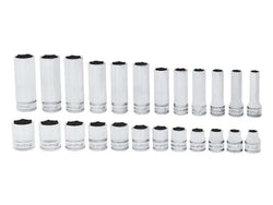Juego de dados combinados poco profundos/profundos Flank Drive® métricos de 6 puntas con cuadro de 3/8" y 24 piezas