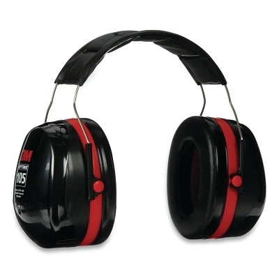 Orejeras PELTOR™ Optime™ 105, 30 dB, negras/rojas, para colocar sobre la cabeza
