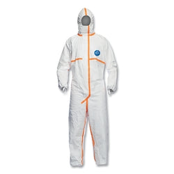 Tyvek® 800 coverall, sealed seams, adjustable hood, elastic cuffs and ankles, protective flap, white, medium size
