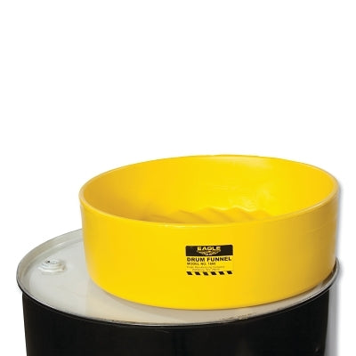 Embudo de tambor, 18-1/2 pulg. de diámetro x 5 pulg. de alto, HDPE, amarillo, cubierta