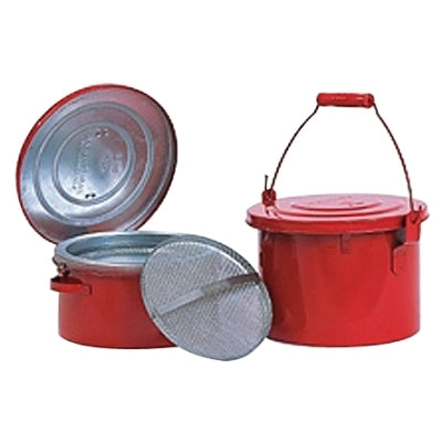 Benchtop and daub container, 8 quart capacity, red, galvanized steel, benchtop container with lid