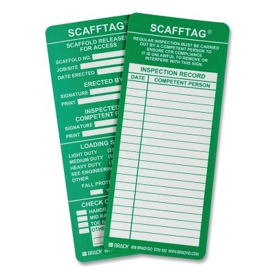 Inserto de inspección verde ScaffTag®, 3,12 pulgadas de ancho, verde sobre blanco