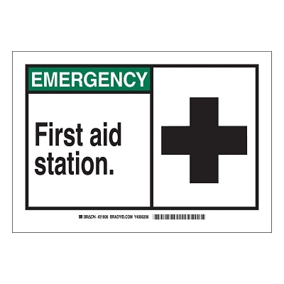 Señales de emergencia para puestos de primeros auxilios, 10 de ancho x 7 de alto, color negro y verde