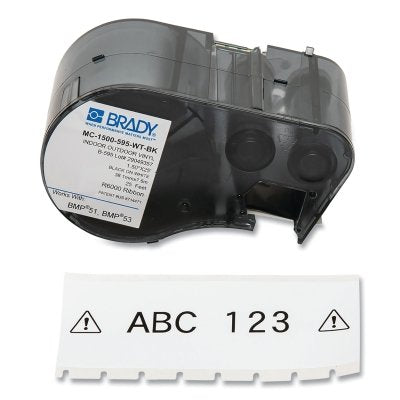 Etiqueta de vinilo adhesiva permanente Brady® BMP51 para todo tipo de clima, 1,5" de ancho x 25 pies de largo, negro sobre blanco