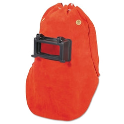 Capucha de soldadura de cuero Fibre-Metal®, tono de lente 10, naranja, portavasos elevable, ventana de 2" x 4-1/4"