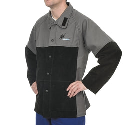 Chaqueta de soldador, mediana, de algodón ignífugo, negra/gris