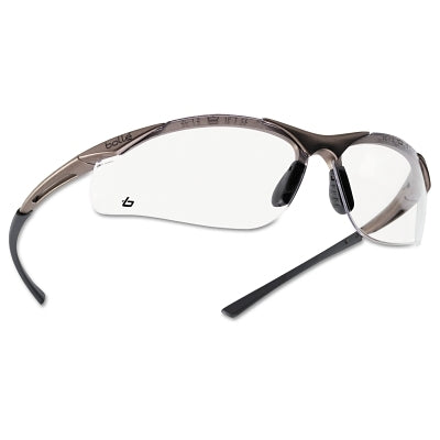 CONTOUR safety glasses, yellow polycarbonate lenses, anti-fog and anti-scratch, gray/black nylon and rubber frame.