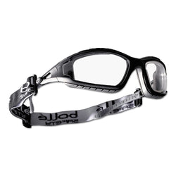 Gafas de seguridad Tracker Series, lentes transparentes, montura negra, espuma y goma.