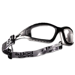 Tracker series Rx contact lenses, clear lenses, polycarbonate lenses, Grilamid frame, translucent frame