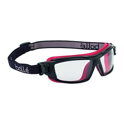Gafas de seguridad UTLIM8, talla única, transparentes, montura roja, antivaho y antirayaduras.
