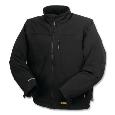 Heated Softshell work jacket, plus size, polyester and elastane, black. Includes battery kit.