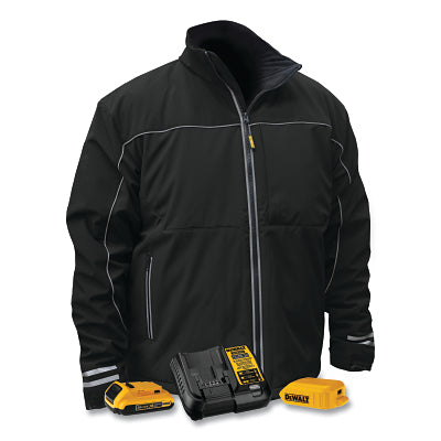 Chaqueta térmica ligera de caparazón blando, grande, forro polar de sarga cepillada y poliéster, color negro/plateado, incluye kit de batería.