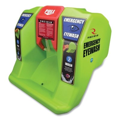 Gravity-fed emergency eyewash tank, 12 gal, high-visibility green