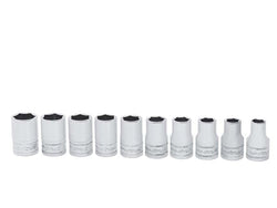 Juego de dados poco profundos Flank Drive® métricos de 6 puntas con accionamiento de 1/2" (10-19 mm) de 10 piezas
