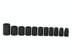 Juego de vasos de impacto de pared delgada y poco profunda SAE Flank Drive® de 6 puntos con accionamiento de 1/2" de 11 piezas (3/8-1")