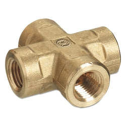 Cruces de rosca para tubería, conector, 1000 PSIG, latón, 1/4 pulg. (NPT)