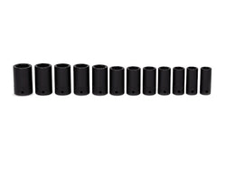 Juego de vasos de impacto semiprofundos Flank Drive® métricos de 6 puntas con accionamiento de 1/2" (15-27 mm) de 12 piezas