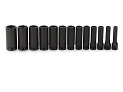 Juego de dados profundos SAE Flank Drive® de 6 puntos con accionamiento de 1/2" (3/8-1-1/8"), 13 piezas