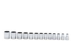 Juego de dados poco profundos SAE Flank Drive® de 12 puntas con accionamiento de 1/2" (3/8-1-1/8"), 13 piezas