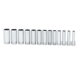 Juego de dados profundos SAE Flank Drive® de 6 puntos con accionamiento de 1/2" (3/8-1-1/8"), 13 piezas