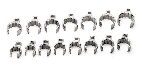 Juego de llaves de pata de gallo de tuerca abocinada profunda SAE Flank Drive® de 12 puntas con accionamiento de 1/2" (1-1/8-2"), 15 piezas
