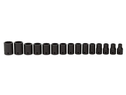 Juego de vasos de impacto poco profundos Flank Drive® métricos de 12 puntas con accionamiento de 1/2" (10-24 mm) de 15 piezas