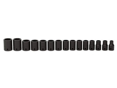 Juego de vasos de impacto poco profundos Flank Drive® métricos de 12 puntas con accionamiento de 1/2" (10-24 mm) de 15 piezas