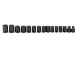 Juego de vasos de impacto poco profundos Flank Drive® métricos de 6 puntas con accionamiento de 1/2" (10–24 mm) de 15 piezas