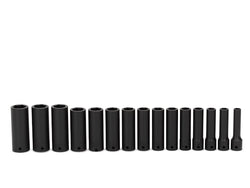 Juego de vasos de impacto profundo Flank Drive® métricos de 6 puntas con accionamiento de 1/2" (10-24 mm) de 15 piezas