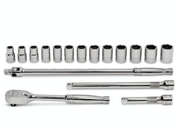 Juego de dados de servicio general métricos de 6 puntos con accionamiento de 1/2" de 17 piezas