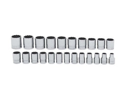 Juego de vasos poco profundos Flank Drive® métricos de 12 puntas con cuadro de 1/2" (10-32 mm) de 23 piezas