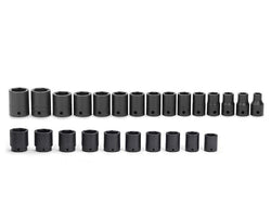 Juego de vasos de impacto poco profundos Flank Drive® métricos de 6 puntas con accionamiento de 1/2" (10-27, 29, 30 y 32-36 mm) de 25 piezas