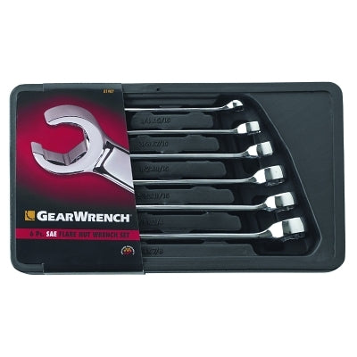 6-piece flare nut wrench set with molded case, SAE, polished chrome