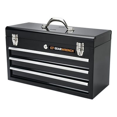 Caja de herramientas de acero de 20 pulgadas, 3 cajones, 2040 in³, negro/plateado