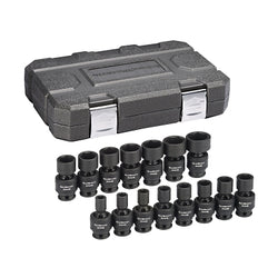 Universal impact socket sets, 3/8" drive, 6 points, 8-22 mm