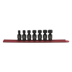 Set of 7 SAE universal impact sockets, pinless, standard, 6-point, X-core, 3/8 in.