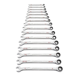 Combination wrench sets 120XP, 6; 12 point, SAE, chrome plated, 16 pieces.