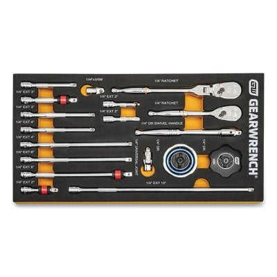 Juego de herramientas modulares Drive Tool con bandeja de espuma EVA, acabado cromado pulido, acero de aleación, incluye adaptador/extensión de 3/8 pulg., 21 piezas