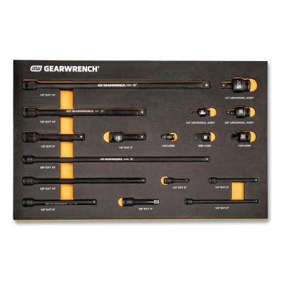 Modular Impact Tool Accessory Set with EVA Foam Tray, Cr-Mo Alloy Steel, 1/4", 3/8" and 1/2" Adapter/Extension/Universal, 17 Pieces