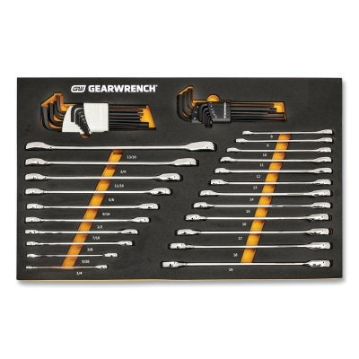 SAE/Metric 90T Modular Combination Ratchet/Hex Key Set, Includes Pre-Cut EVA Foam Tray, 44 Pieces