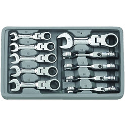 10-Piece Short Flexible Combination Ratchet Wrench Set, Metric