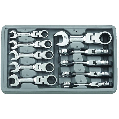 Juego de llaves de trinquete combinadas flexibles cortas de 10 piezas, métricas